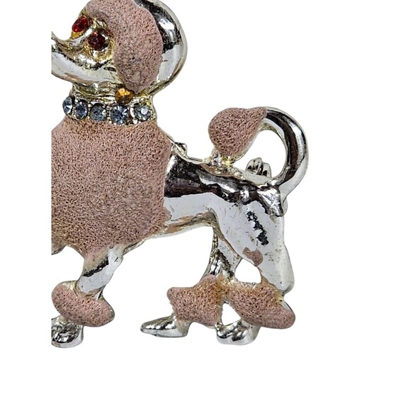Vintage Pink Poodle Dog Brooch Pin Rhinestone Collar Textured Enamel Retro... - Picture 4 of 6